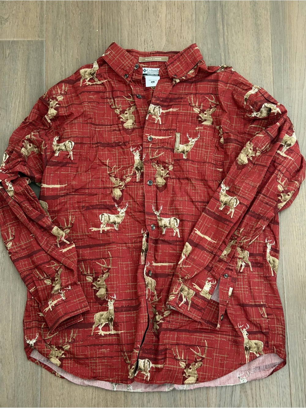 Columbia Red Deer-Print Button Front Shirt mens large hunting outdoors